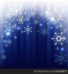 Christmas background with blue curtain and white snowflakes.Mesh.This file contains transparency.EPS 10.