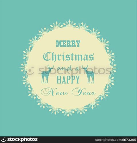 Christmas background with decorative label and deer