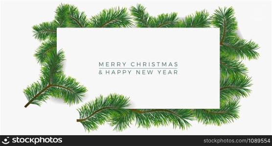 Christmas background with fir branches. Vector illustration with frame and copy space