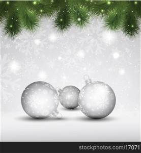 Christmas background with fir tree branches and baubles