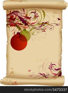 Christmas background with floral ornament on an old scroll