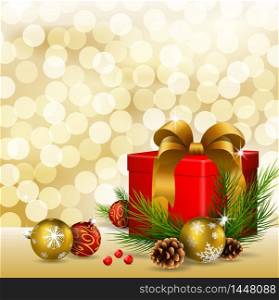 Christmas background with gift box and Christmas ball