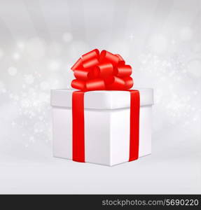 Christmas background with gift box with red bow. Vector illustration.