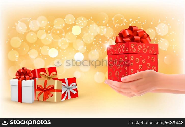 Christmas background with gift boxes. Concept of giving presents. Vector.