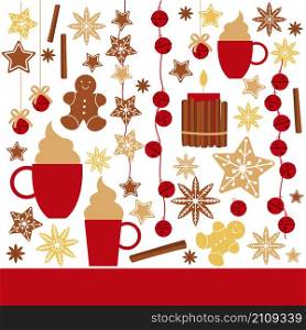 Christmas background with gingerbread cookies.Vector illustration. . Christmas background