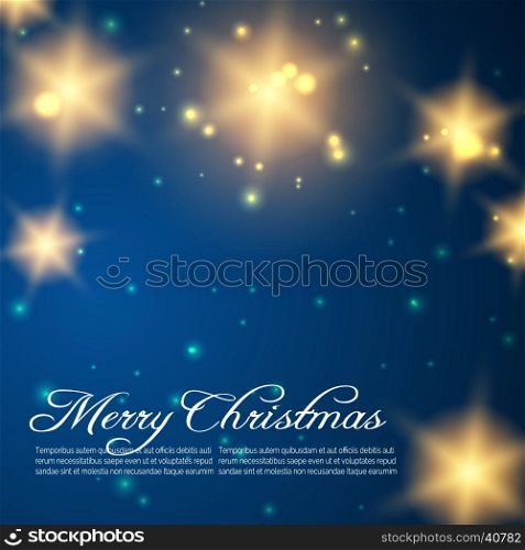 Christmas background with golden shining stars. Blue Christmas background with golden shining stars. Vector illustration