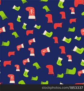 Christmas background with green, red stockings, wrapping paper and background image. Christmas stockings seamless pattern.. Christmas background with green, red stockings, wrapping paper and background image