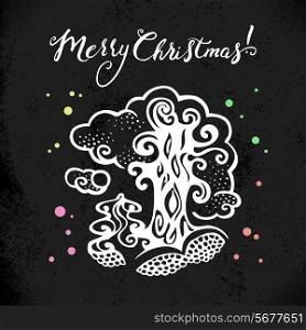Christmas background with hand drawn sketch illustration. Happy New Year card. Vector design