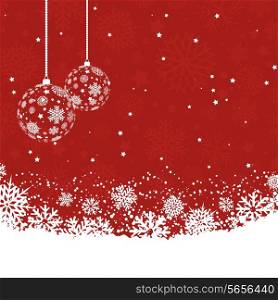 Christmas background with hanging baubles on snowflake design