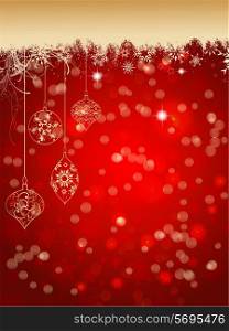 Christmas background with hanging decorative gold ornaments