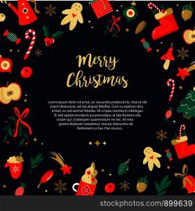 Christmas background with holiday elements in contemporary style. Christmas bright background with holiday elements, icons