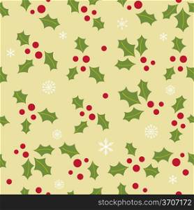 Christmas background with holly berry leaves on dark green background