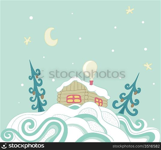 Christmas background with house in the snow