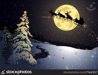 Christmas Background with Night Winter Landscape