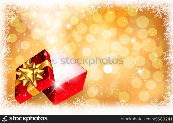 Christmas background with open gift box. Vector.
