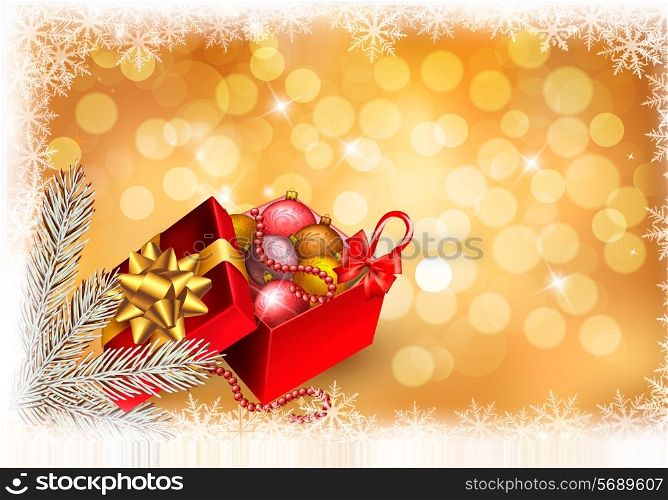 Christmas background with open gift box with presents. Vector.