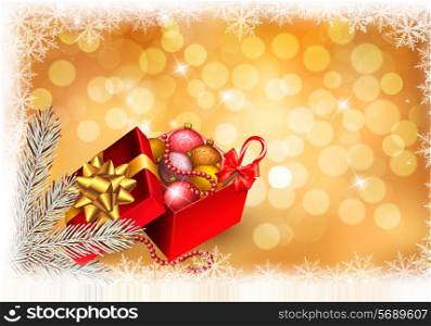 Christmas background with open gift box with presents. Vector.