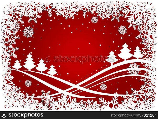 Christmas background with pines and snowflakes for holiday design