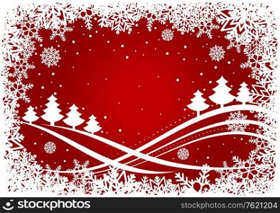 Christmas background with pines and snowflakes for holiday design