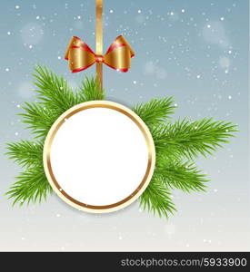 Christmas background with round banner and green fir branch