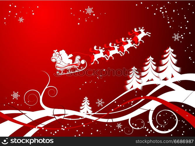 Christmas background with Santa and deer, vector