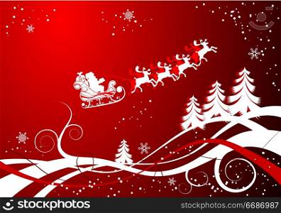 Christmas background with Santa and deer, vector
