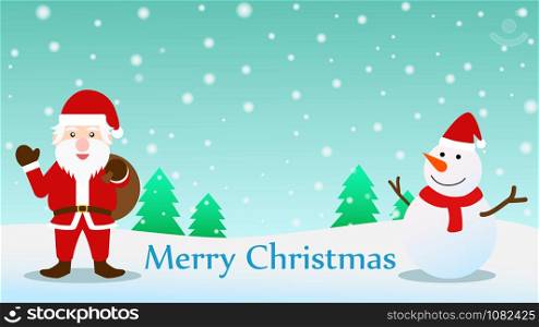 Christmas Background with Santa Claus and Snow man - Vector Illustration