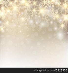 Christmas background with snow and snowflakes glitter on gold background place for text. Vector illustration