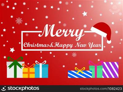 Christmas Background with Snow fall and colorful gift - Vector Illustration