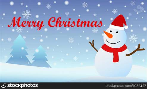 Christmas Background with Snow fall and Snow man - Vector Illustration