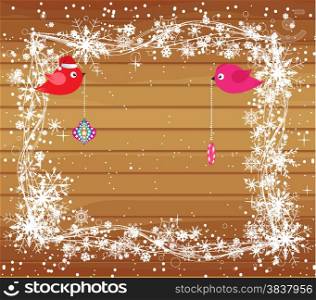 christmas background with snowflakes and bird