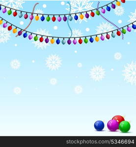 Christmas background with snowflakes and colorful lights