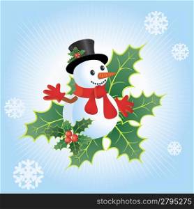 Christmas background with snowflakes and snowman