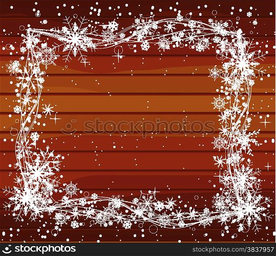 christmas background with snowflakes on wood