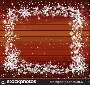 christmas background with snowflakes on wood