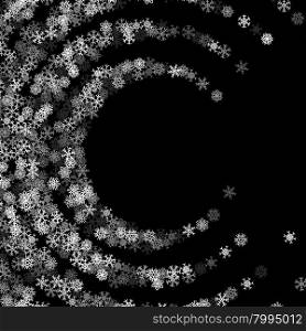 Christmas background with swirl of scattered snowflakes