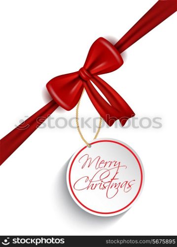 Christmas background with tag and red ribbon