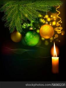 Christmas background with tree and baubles. Vector illustration