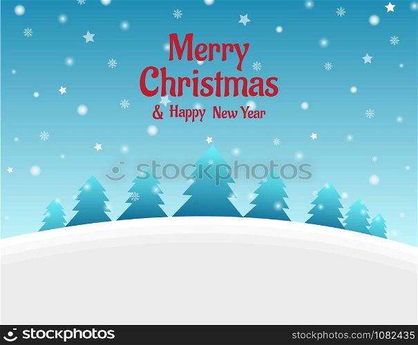 Christmas Background with Tree and Snowfall - Vector Illustration