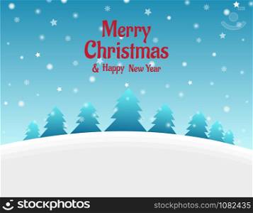 Christmas Background with Tree and Snowfall - Vector Illustration