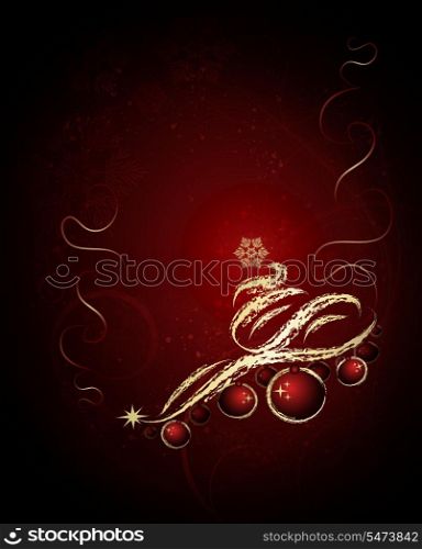 Christmas background with tree, balls and stars