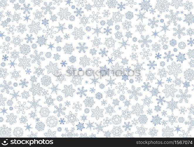 Christmas Background with white contured Snowflakes on white background .. Christmas background with white snowflakes in blue outline.