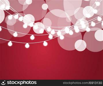 Christmas background with xmas lights. Vector glowing garland isolated on red background with shine particles.. Christmas background with xmas lights. Vector glowing garland isolated on red background with shine particles. Vector