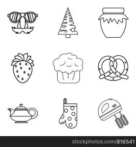 Christmas baking icons set. Outline set of 9 christmas baking vector icons for web isolated on white background. Christmas baking icons set, outline style