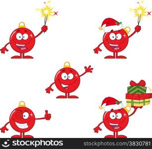 Christmas Ball Cartoon Mascot Character. Collection Set