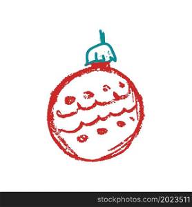 Christmas ball. Icon in hand draw style. Drawing with wax crayons, colored chalk, children&rsquo;s creativity. Vector illustration. Sign, symbol, pin. Icon in hand draw style. Drawing with wax crayons, children&rsquo;s creativity