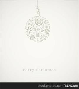 Christmas ball made from gray snowflakes on gray background - Christmas card