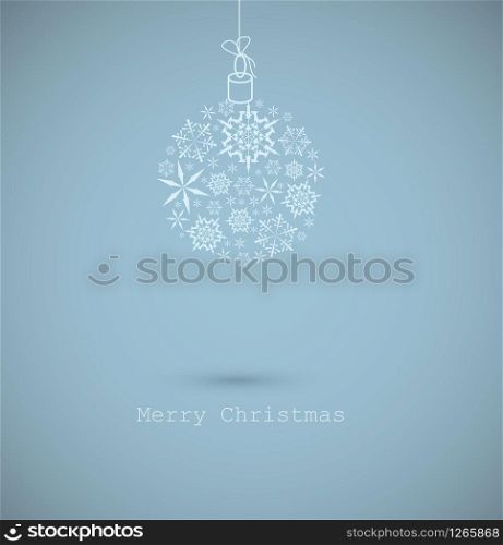 Christmas ball made from light snowflakes on blue background - Christmas card