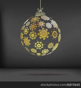 Christmas ball made from snowflakes on black. + EPS10 vector file