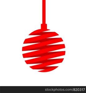 Christmas ball made of red ribbon isolated on white background. Red ribbon with text, banner for New Year and Merry Christmas. Vector illustration for your design